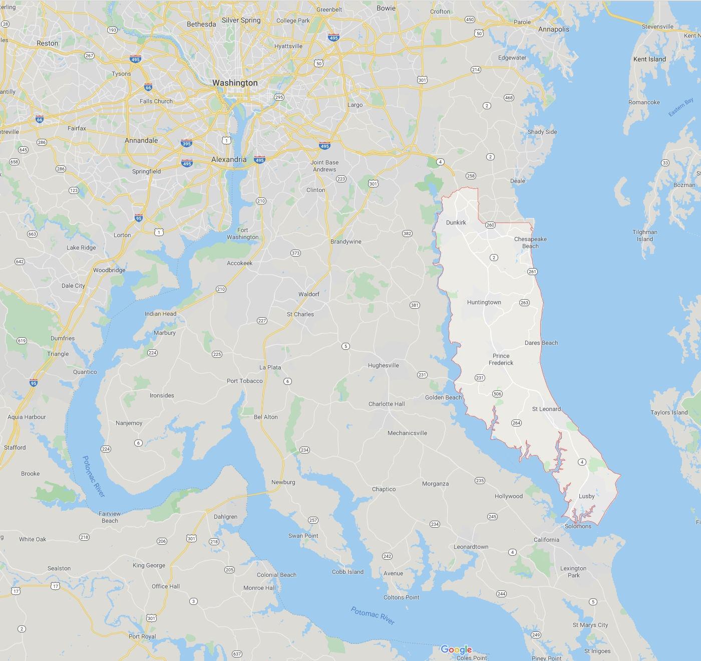 Southern Maryland service area map